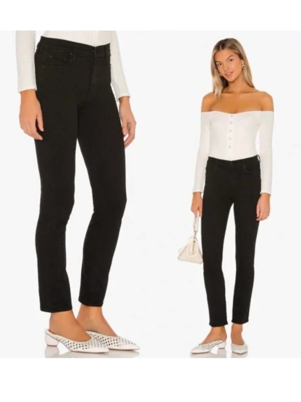 MOTHER || The Mid Rise Dazzler Ankle in Not Guilty Straight Leg Jeans Black 26
